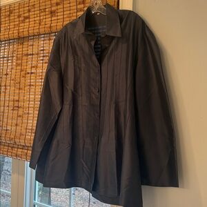 Zina of Beverly Hills Navy Blue Oversize Button Down Thai Silk Top size 2X/ plus